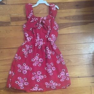 Girls' Red Floral Bow-Front Sundress